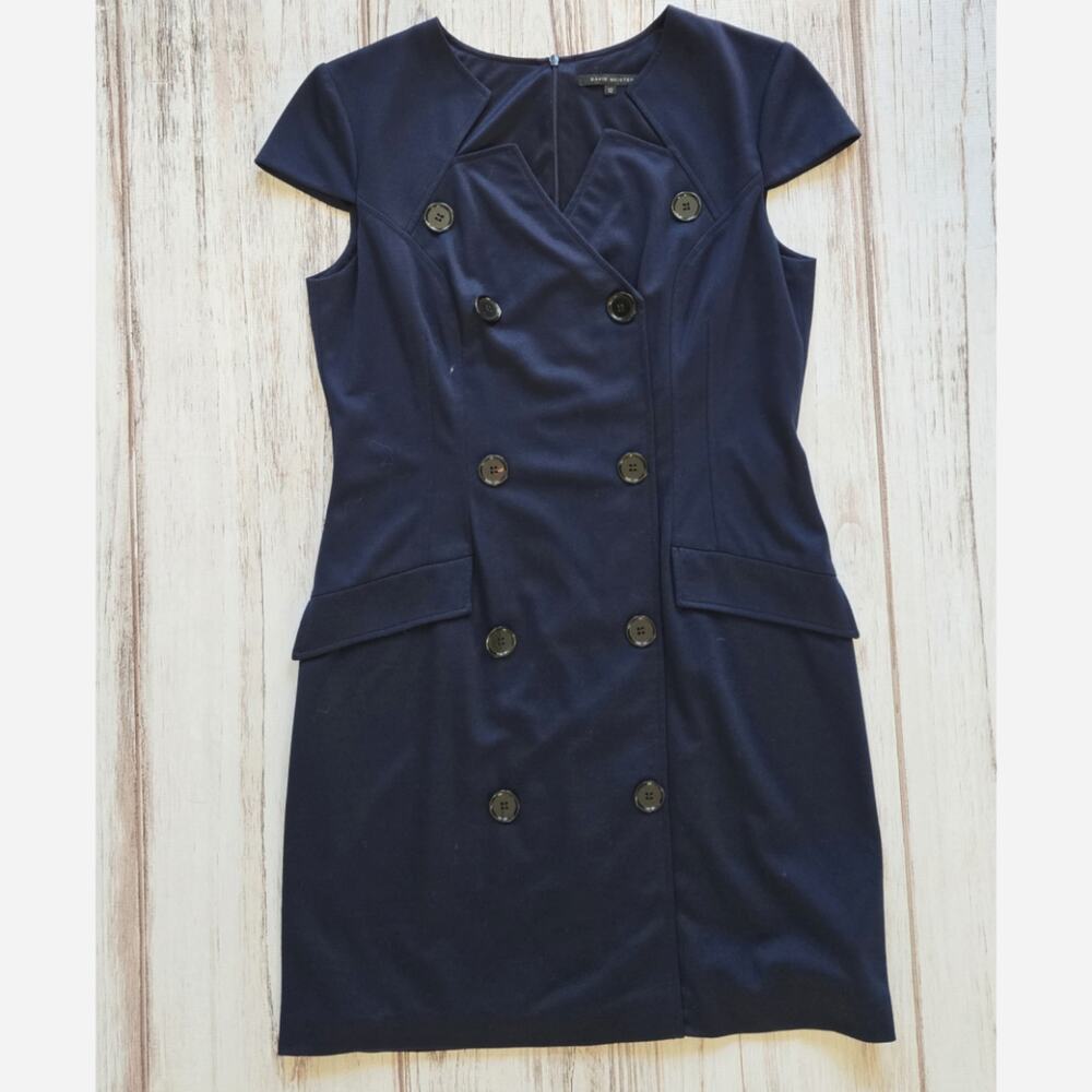 David Meister Navy Blue Cap Sleeve Button Front Dress sz 12